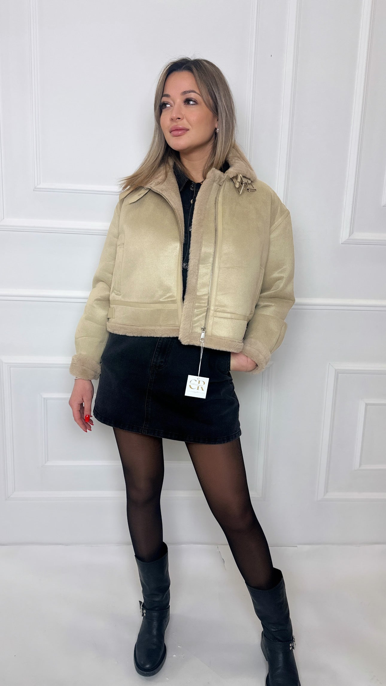 Giacca.giubbotto.eco-montone.sportiva.elegante.casual.biker.collezione.crboutique