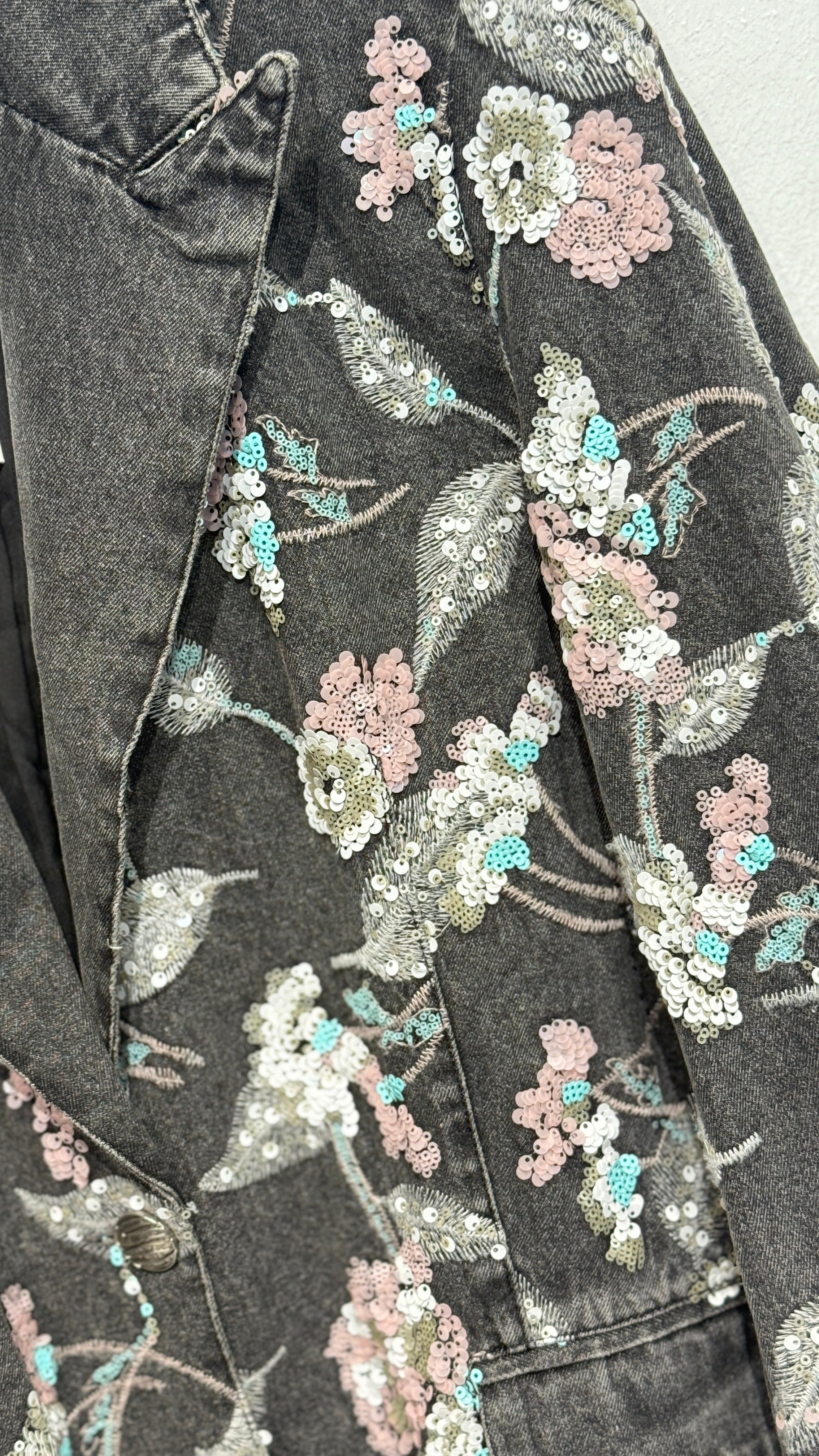 Blazer Bloom ricamato con paillettes – Nero vintage