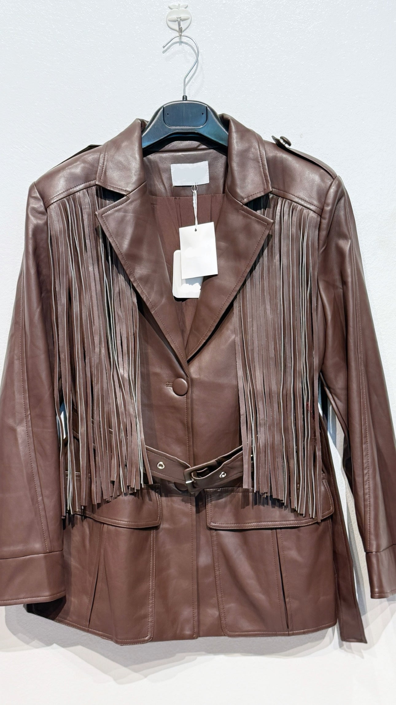 Giacca Dallas in ecopelle con frange – Marrone / Bordeaux