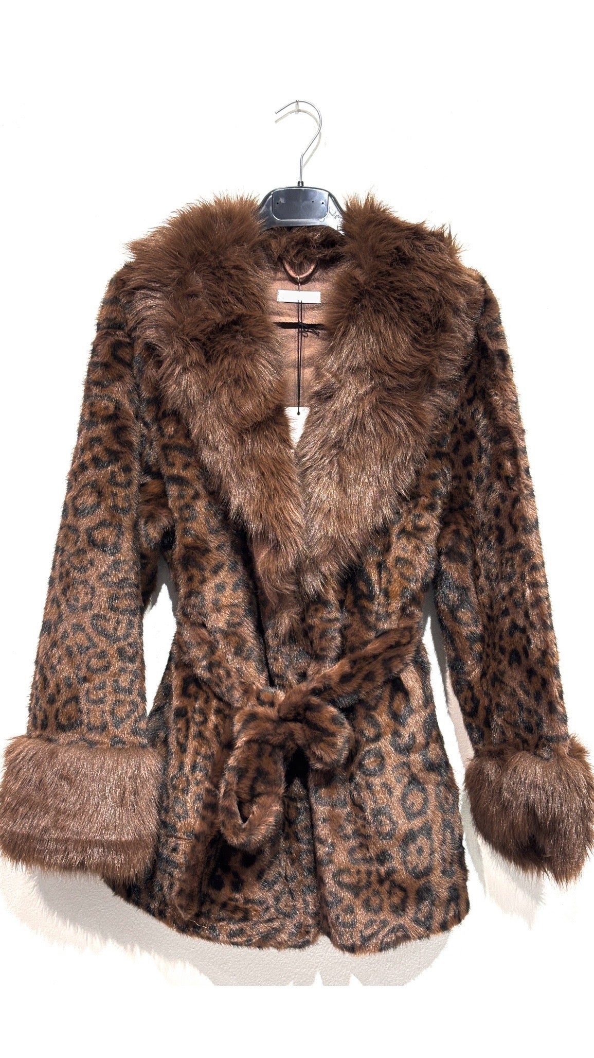 Giacca Manhattan leopardata con ecopelliccia – Marrone