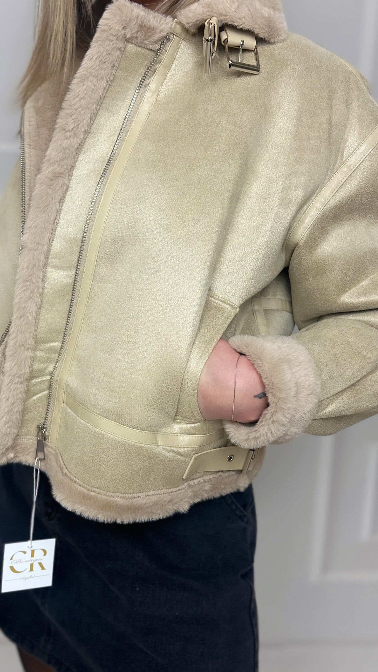 Giacca.giubbotto.eco-montone.sportiva.elegante.casual.biker.collezione.crboutique