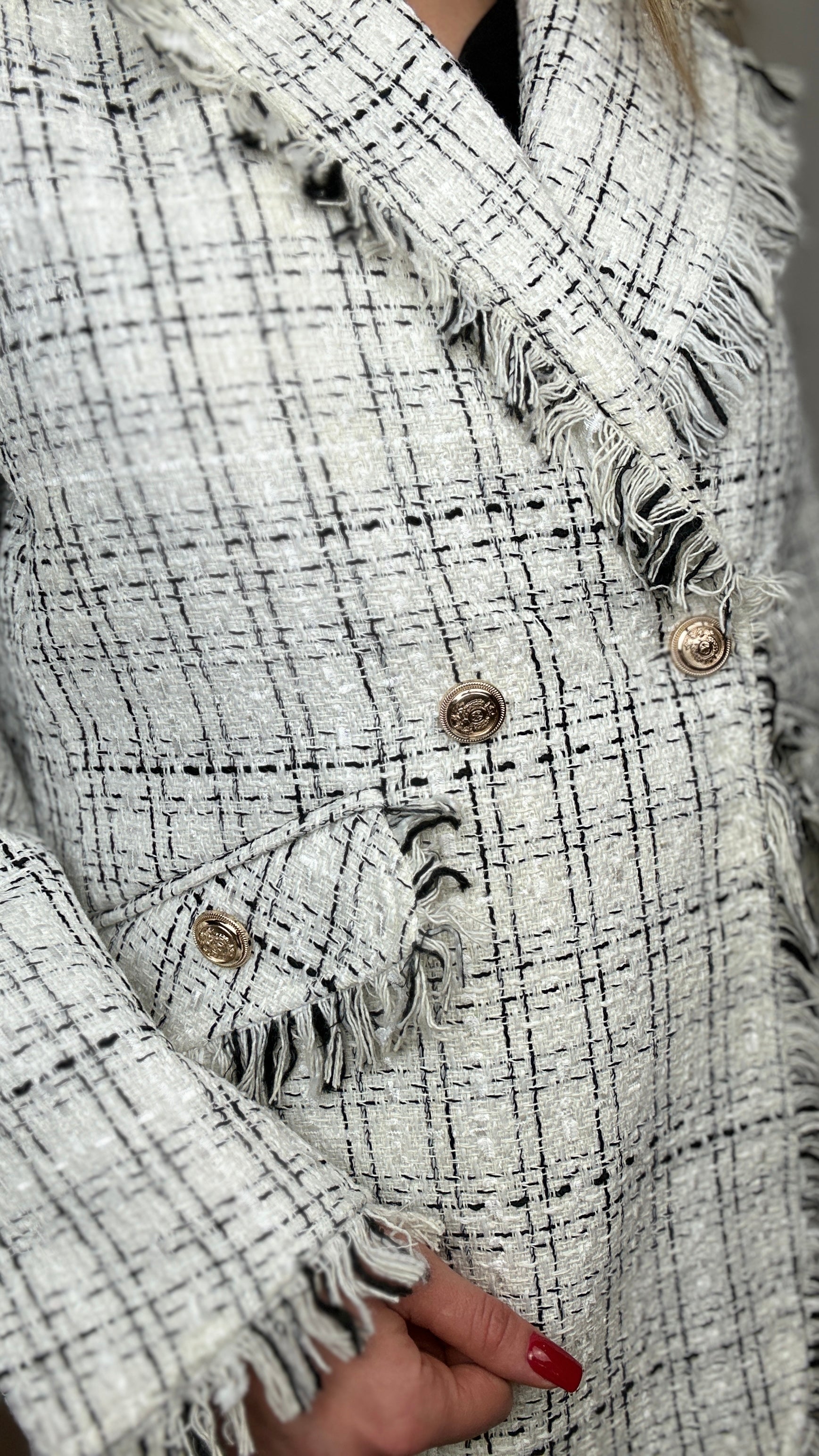 Blazer Chloé in Tweed Frangiato – Bianco/Nero