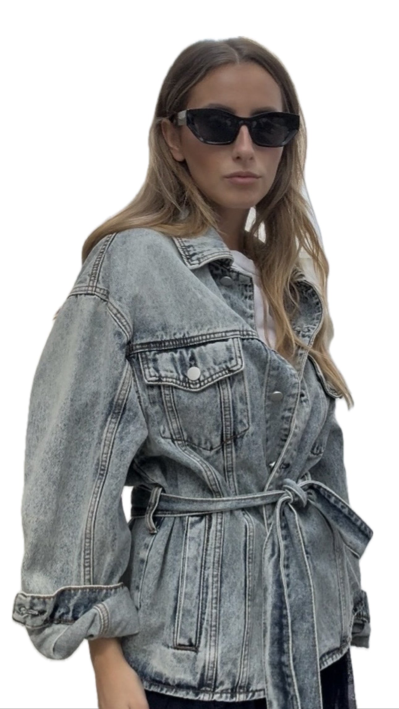 Giacca Sierra in denim con cintura – Lavaggio chiaro