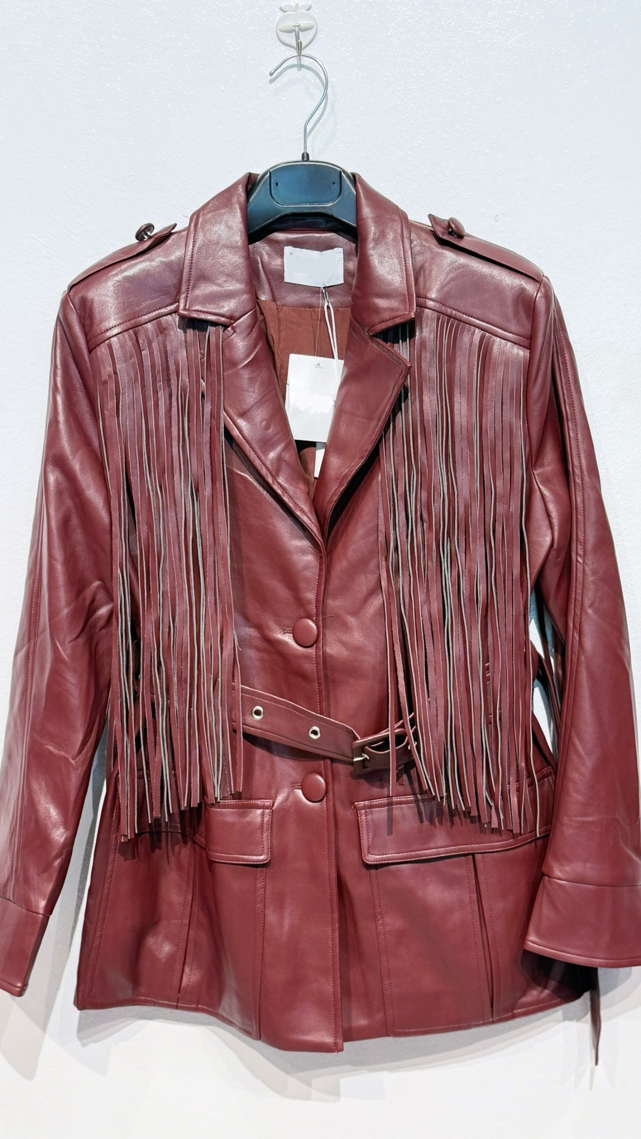 Giacca Dallas in ecopelle con frange – Marrone / Bordeaux